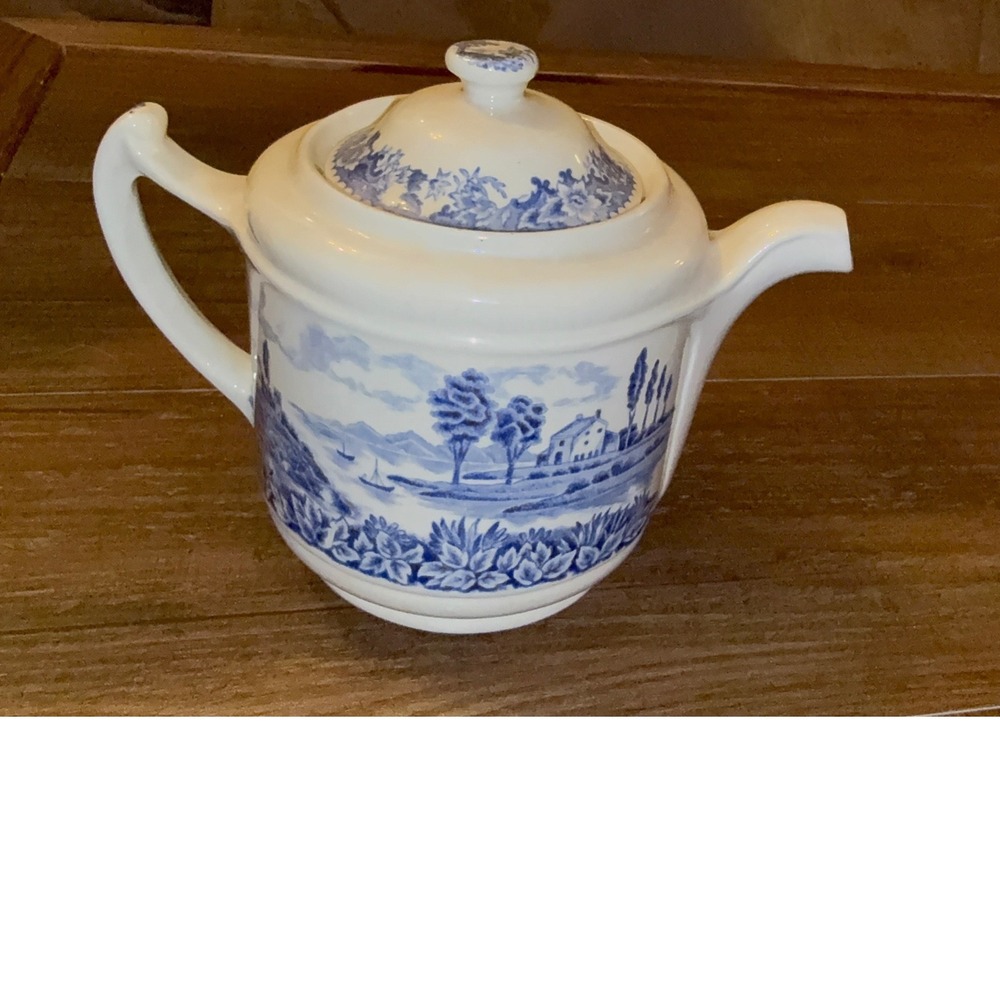 Vintage Swinnertons Silverdale Teapot Blue White Transferware Hanley England